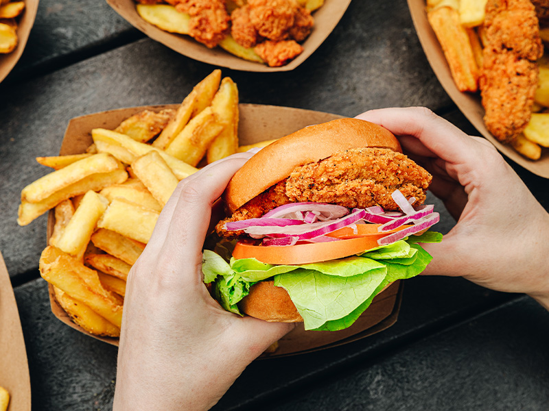 burger and chips