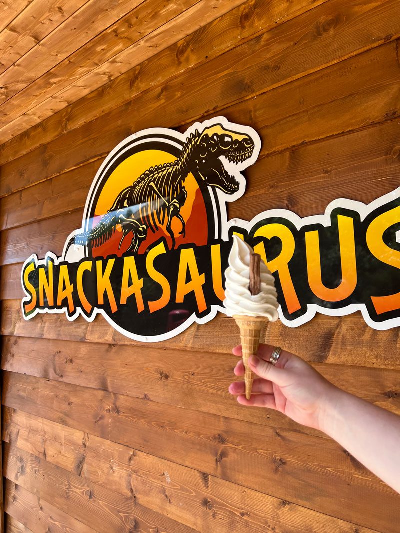 ice cream cone in front of snackasaurus emerald park