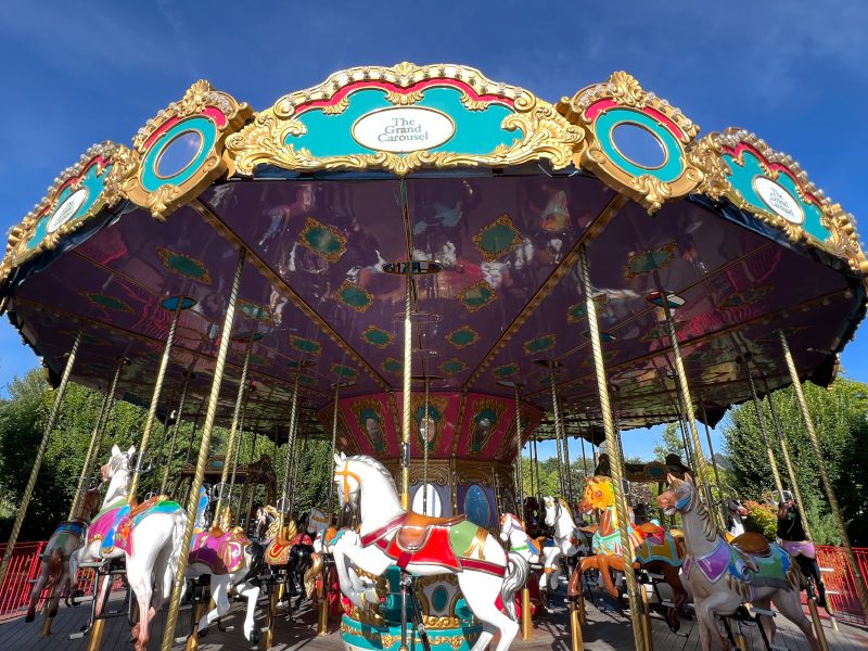 A wide shot of the grand carousel at Emerald park.