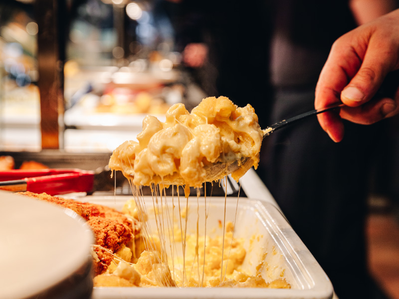 A close up of mac and cheese