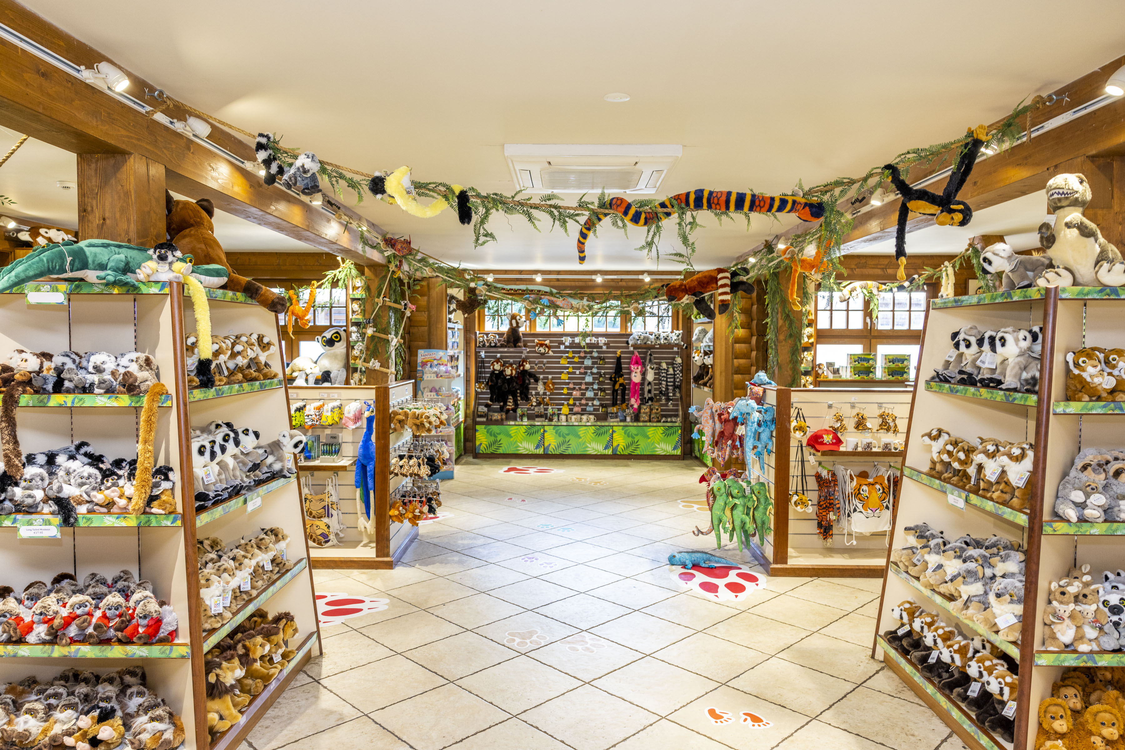 an image of the gift shop at Emerald Park. This shop corner has teddies lined on the walls