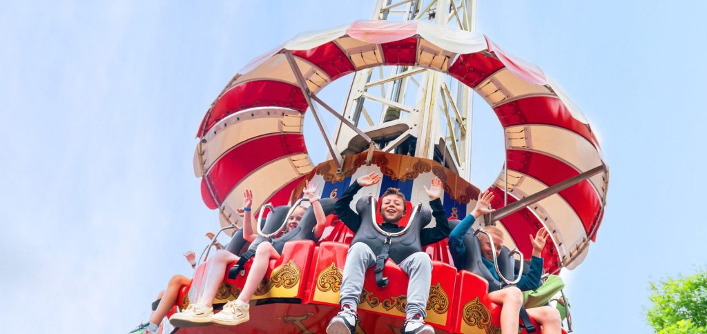 close up of shot tower ride in action at emerald park