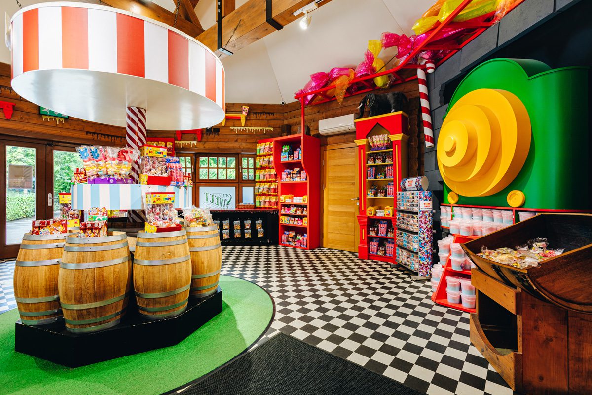 The inside of the candy counter shows the available candies.