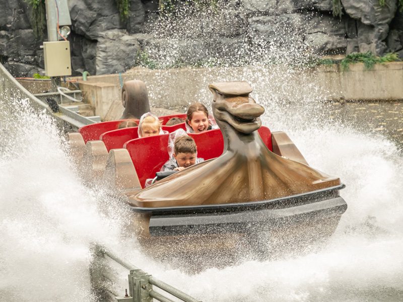 Children on the Viking voyage slide making a big splash