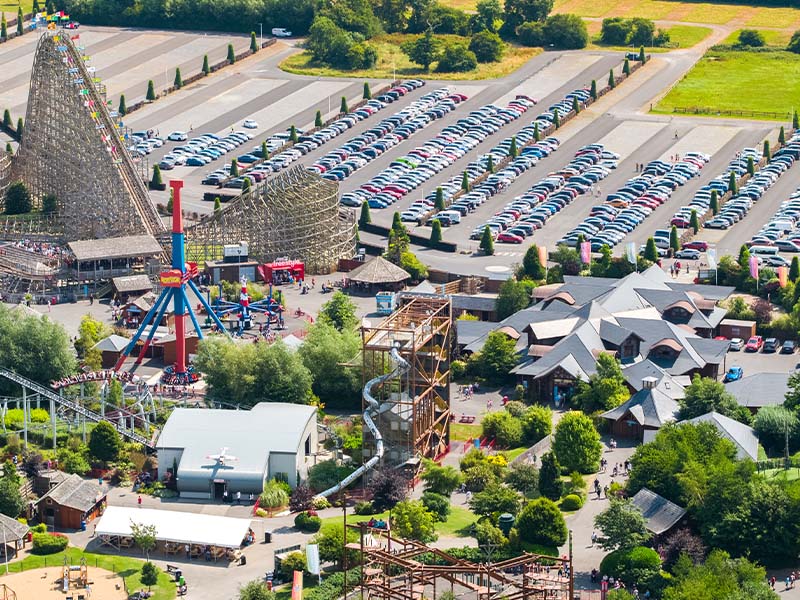 A area view of Emerald park's car park