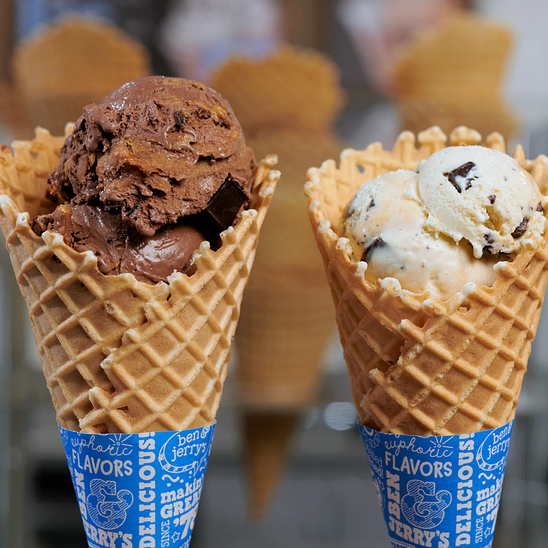 two Ben & Jerry's ice cream cones