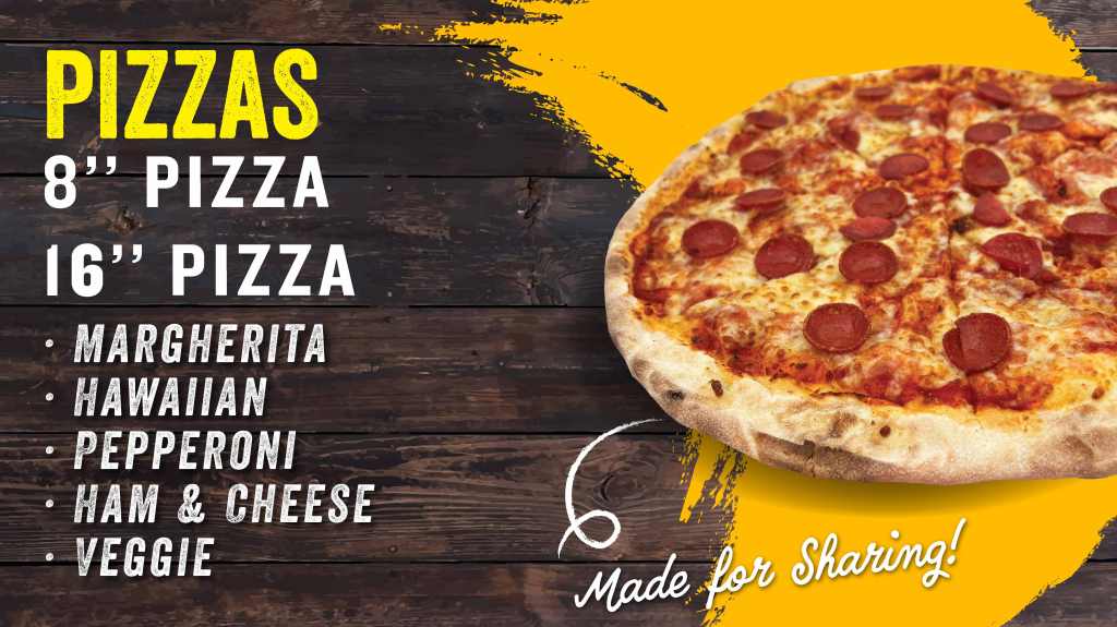 a pizza place menu