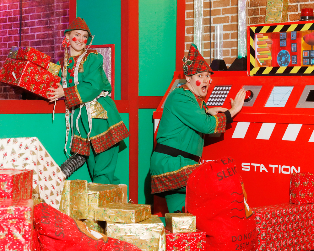 Christmas Experience at Emerald Park. Two elves wrapping presents