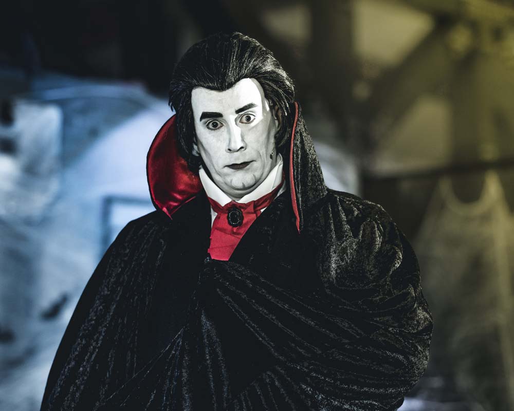 a front shot of a vampire at the Emerald Park Halloween event