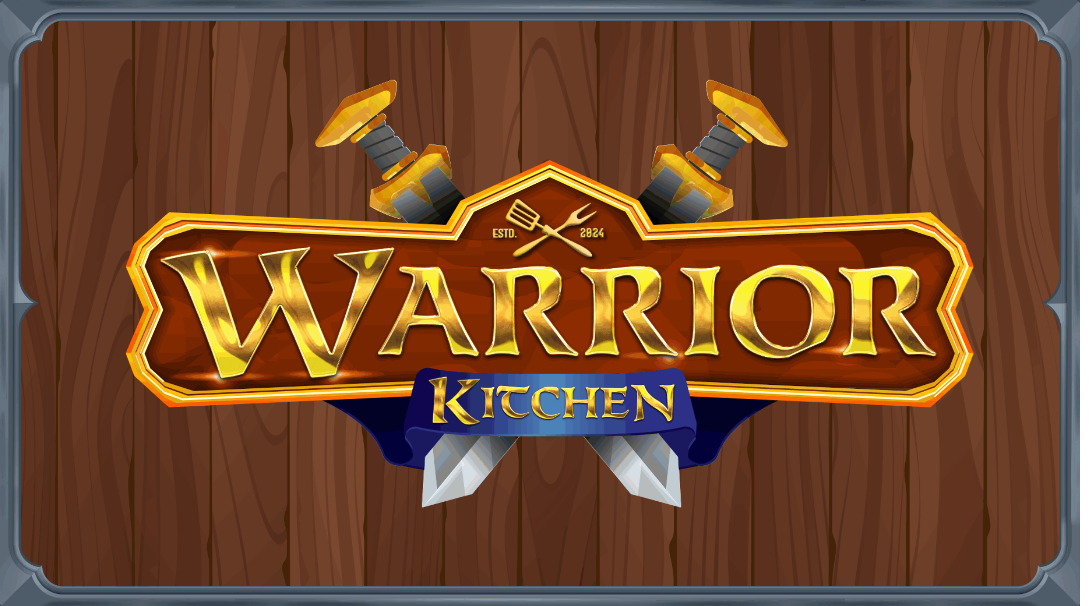 Warrior Kitchen logo, on sheild and swords.
